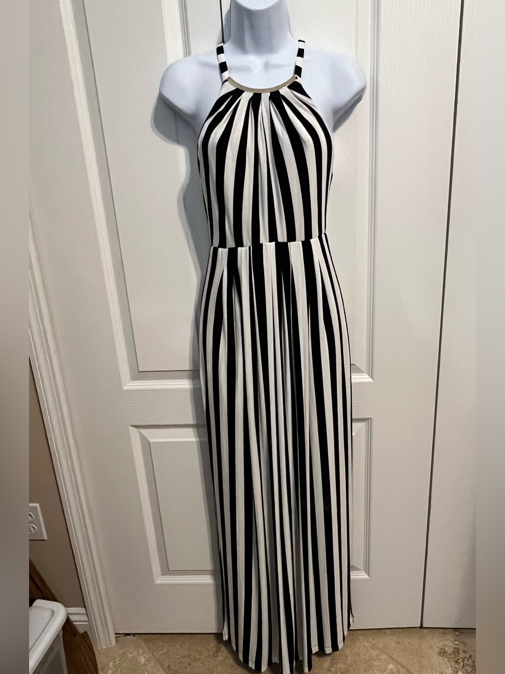 Soma Black and White Vertical Stripe Maxi Dress